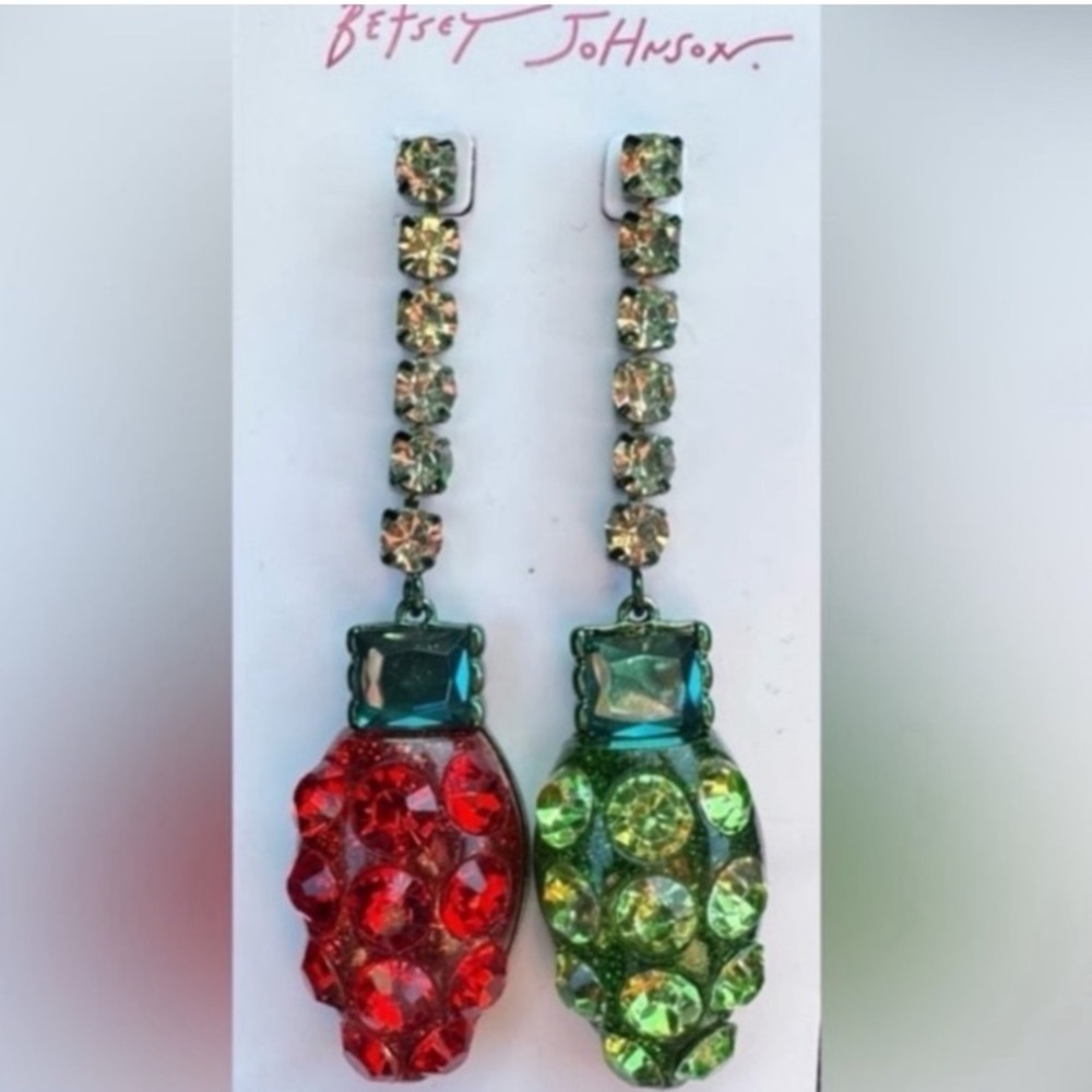 BETSEY JOHNSON Christmas Holiday Jingle Bell Bling Lights Bulbs Earrings NEW NWT